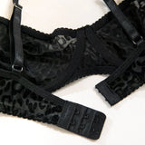 Toucheart 5-Piece Suit Sexy Underwear Suit Flocked Leopard Print Fashionable Hollow Sexy Lingerie Women Perspective Underwear