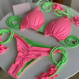 Sexy Solid color Women's Swimsuit Two-piece Triangle Swimwear Braiding rope Bikinis Set Beach Bathing Suit Brazilian Biquinis