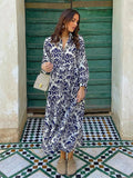 Foridol Blue Flower Print Vintage Casual Shirt Dress Women 2025 Single Breasted Loose Boho Maxi Long Vestidos Dresses Fashion