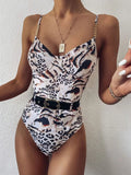 Ribbed Push up Underwired Metal Chain Women Swimwear One Piece Swimsuit Female Waist Belt Monokini Bather Bathing Suit Swim Lady