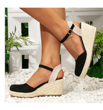 2024 Big Size 43 Women's Comfy Walking Wedge Espadrilles Sandals Summer Leisure Round Toe Platform Ankle Strap Shoes