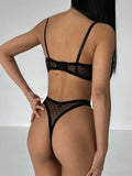 Ultra Thin Transparent Bra and Thong Set Women Sexy Underwear Polka Dot See Through Mesh Sheer Push Up Bras Lingerie Set