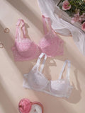 2Pcs/Set Lace Bra for Women Sexy Underwire Push-Up Bra Breathable Mesh Thin Soft Lingerie Adjustable No Lining Women's Bra