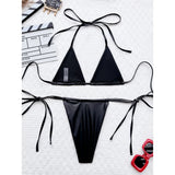 3 Colors New PU Faux Leather Halter Bikini Women Swimwear Female Swimsuit Bather Bathing Suit Swim Two-Pieces Bikini Set V6492B
