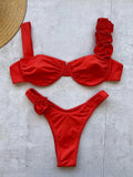 3D Flowers Underwired Brazilian Bikini Women Thong Swimwear Female Swimsuit Two-pieces Bikini Set Push Up Bathing Suit Swim