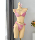 2026 New Striped Bikini Women Swimwear Female Swimsuit High Cut Leg Padded Bather Bathing Suit Swim Two-pieces Bikini set K8071