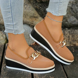 Fashion Metal Chain Wedge Heeled Loafers Women 2026 Slip On Platform Pu Leather Shoes Woman Non Slip Thick Sole Single Shoes