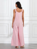 Women Fashion Jumpsuits Sleeveless Buttons Suspender Wide Leg Pant Overalls with Pockets Casual Loose Romper Streetwear