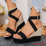 Black Wedges Gladiator Sandals Women 2026 Summer Ankle Wrap Platform Sandles Woman Plus Size 42 Chunky High Heeled Sandals Mujer