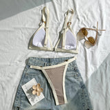 Splicing Ribbed High Cut Ring Mini Micro Bikini Women Swimwear Female Swimsuit Two-pieces Bikini Set Bathing Suit Swim Beachwear