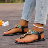 Bohemia Style Flat Heel Sandals for Women Fashion Bead Clip Toe Beach Sandles Woman Plus Size 43 Lightweight Gladiator Sandalias