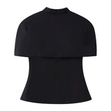 Women's Fashion Casual Shawl-Style Waist-Cinching Top Solid Color For Woman Elegant Cape Sleeve Top For Women White Black 81FF