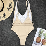 V Neck Ribbed High Leg Cut Women Swimwear One Piece Swimsuit Female Backless Monokini Bather Waist Belt Bathing Suit Swimwear