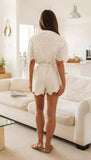 Lace Cotton White Romper Women Summer Spring Single Breasted Turn Down Collar Wide Leg Shirt Playsuit Embroidery Short Jumpsuit