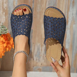 Fashion Plus Size Hollow Slippers for Women Summer 2025 Soft Sole Med Heel Sandal Woman New Arch Support Peep Toe Slides Mujer