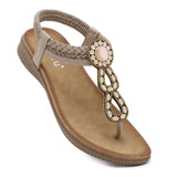 2026 New Shoes for Women Bohemia Crystal Sandals Women Shoes Rhinestone Lady Flip Flops Pearl Slip on Flat Beach Shoes