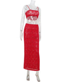 Ahagagag Sexy Lace Women's Sets Suits Fashion Straps Sheath Beach Style Sleeveless Backless Sheer Elegant Female Tracksuits