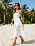 Women Lace Floral Long Dress Sleeveless Loose A-line Dress 2026 Summer Bohemian Casual Sexy Chic Dresses