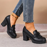Black Pu Leather High Heel Loafers Women 2026 Autumn Plus Size 42 Slip On Platform Pumps Woman Super High Heels Oxford Shoes