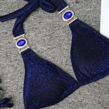 4 Colors Sexy Bikini Women Solid Shining Swimwear Swimsuit Crystal Diamond Female Bandage Halter Beach Bikinis Set Bathing Suit