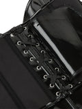 Women PU Leather Bustier Back Lacing-up Fish Boned Corset Curved Hemline Crop Tank Tops