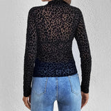European and American sexy single-layer bra, stand-up collar, mesh bottoming top, women's leopard print inner top