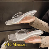 2026 Summer Jelly Shoes Women Fashion Sandals Low Heel Square Toe Girls Street Flip Flops Transparent Color Female Slippers