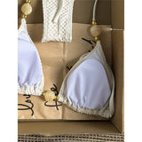 Wrinkled Crinkled Halter Bikini Female Swimsuit Women Swimwear Two-pieces Bikini set Brazilian Bather Bathing Suit Swim V8134