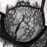 Black Lace Bra Brief Sets for Women Sexy Romantic Transparent Underwear with Flowers See through Erotic Lingerie