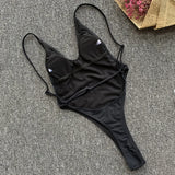 DEKA Solid Deep V One Piece Swimsuit Brazilian Mini Bikini Women High Cut Thong Backless Swimwear Female Bathing Suit Monokini