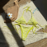 Sexy Mesh Flower Bikinis Sets Women Hot Pink Halter Push Up Bra Tie Side Swimsuit 2026 Beach Bathing Suit Holiday Micro Swimwear