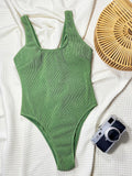 DEKA Solid Green New Ribbed One Piece Swimsuit Women New Monokini Swimwear Bathing Suit Beach Outfits Women's Swim Wear
