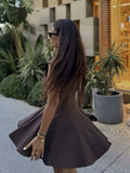 Foridol Stand Collar Sleeveless Pleated Tank Dress for Women Brown Casual Short Autumn Winter Dress Zip Black Ladies Vestidos