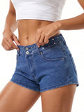 Summer Women Denim Shorts with Stars Patch Pockets Riveted Waisted Slim Fit Jeans Shorts Daily Casual Hot Short Pants Streetwear