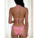 Printed Halter Bikini Female Swimsuit Women Swimwear Two-Pieces Bikini Set High Leg Cut Strappy Bather Bathing Suit Swim V8176