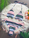 2026 New Women's Swimsuit Neck Hanging Bikini Set Split Beach Swimsuit 2-piece Set with Tassel Decoration