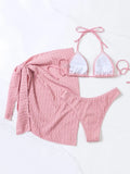 3pcs Sarong Beach Cover Up Skirt Wrinkled Bikini Women Swimwear Female Swimsuit Three-pieces Bikini Set Bathing Suit Swim Lady