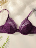 Purple lace brassere ribbon steel ring anti sagging bra retro French style Lingerie sexy women's underwear HR2635