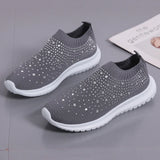 Women's Slip-On Crystal Sneakers 2025 Breathable Mesh Plus Size 35-43 Casual Flats Women Comfort Soft Sole Running Walking Shoes