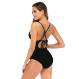 Sexy One Piece Swimsuit Swimwear Women Leaf Print Patchwork Hollow Cross Straps Backless Beachwear Bathing Suit Banadores Mujer