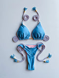 Sexy Solid color Two-piece Triangle Swimwear Women's Swimsuit Braiding rope Bikinis Set Beach Bathing Suit Brazilian Biquinis