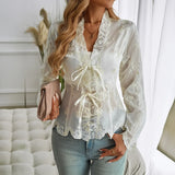 Phantasy Floral Embroidery Blouse Women Long Sleeve Loose Tunic Shirt Vintage Blouse Y2K White Tops Fashion Female Streetwear