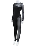 AHAgaga Winter Sexy See Through Mesh Rompers Women Jumpsuits Fashion O-Neck Zipper Skinny Slim Jumpsuit Woman Midnight Overalls