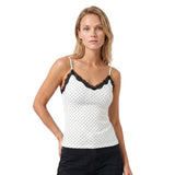 Women Summer Lace Trim Camisoles Sexy Dot Print Slim Fit V Neck Spaghetti Strap Tops
