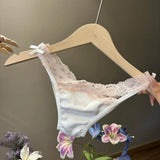 New Cotton Crotch Low Waist Lace Panties Briefs Satin Silk Underwear for Women Cross Belt Bow Lace Briefs Female Lingerie