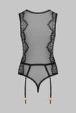 Toucheart Erotic Bodysuit Lace See-through Jumpsuit Sexy Garter Stockings Set Hollow Mesh Sexy Elegant Hot Underwear for Women