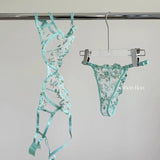 French Floral Lace Bra Set Push Up Underwire Large Bust Sheer Mesh See Through Sexy Bra Embroidery Demi Cup Lingerie Set MOYISU