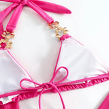 Mesh Skirt Halter Jewelled Diamond Bikini Female Swimsuit Women Swimwear Three-pieces Bikini Set Bathing Suit Swim Beachwear