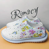 2025 Fashion Crystal Platform Sneakers Women Plus Size Slip On Flowers Printed Flats Woman Breathable Soft Sole Wakling Shoes