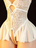 Bold Crotchless Underwear Set Lace See-through Bra One-Piece Underpants With Thigh Stockings Intimate Lingerie Delicate Bodysuit